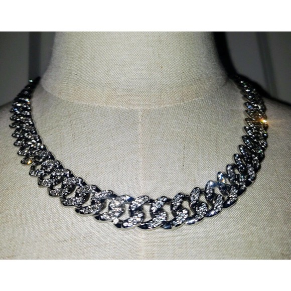 Silver Sparkle Hip Hop Cuban Chain Necklace 17" Brand New - Picture 3 of 4